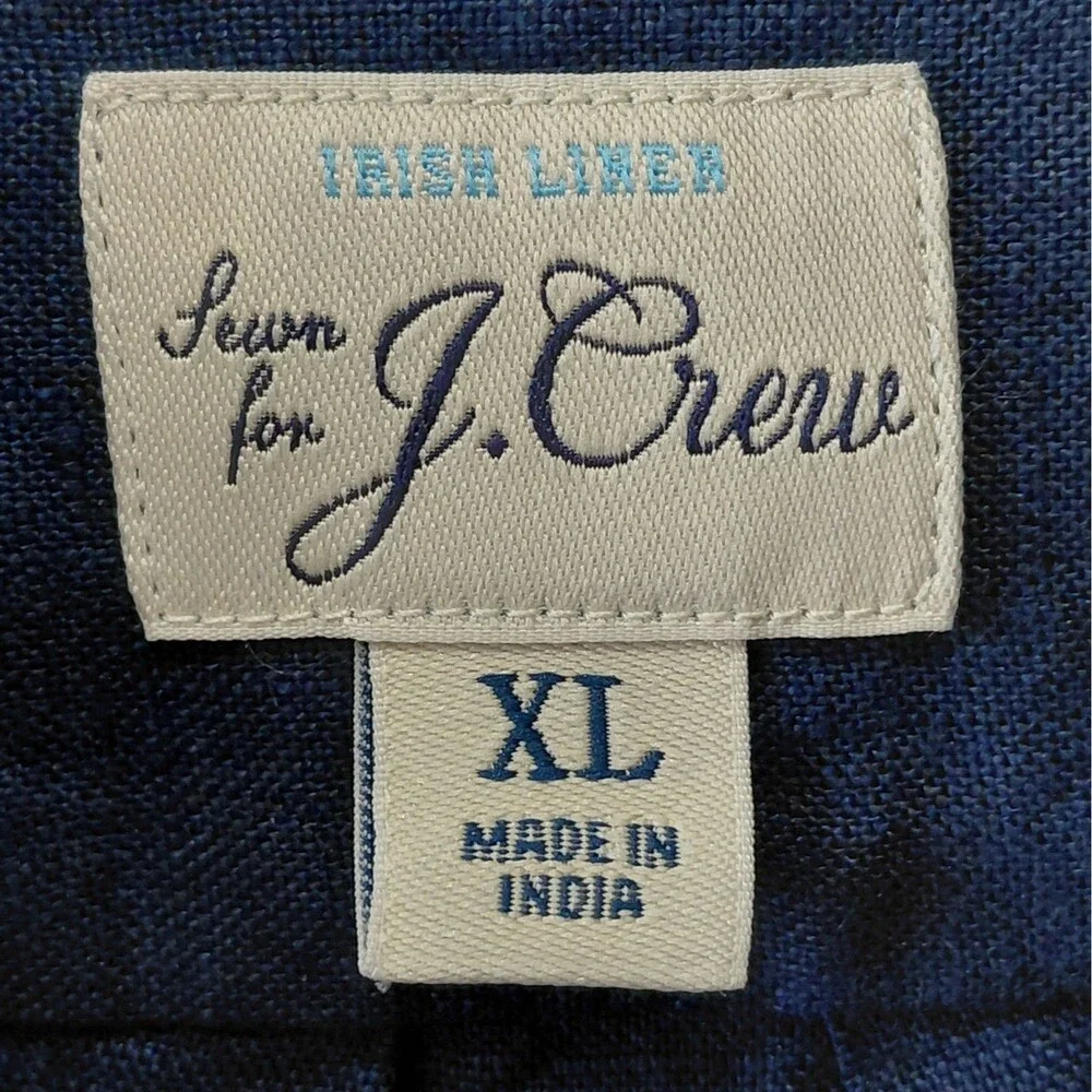 J Crew Irish Linen Classic Fit Button Down Shirt Men's XL Navy Baird McNutt